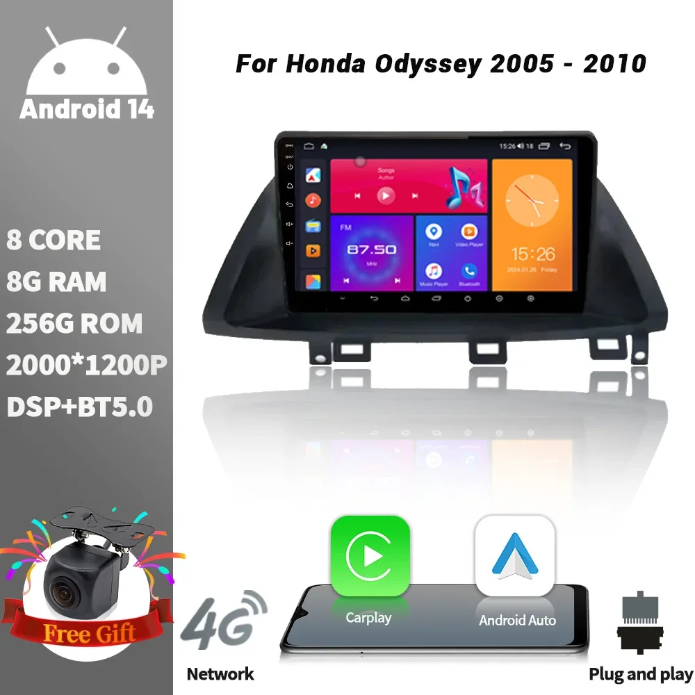 

For Honda Odyssey 2005 - 2010 Android 14 Car Radio Multimedia Video GPS Navigation Wireless Carplay 2 Din Screen Stereo