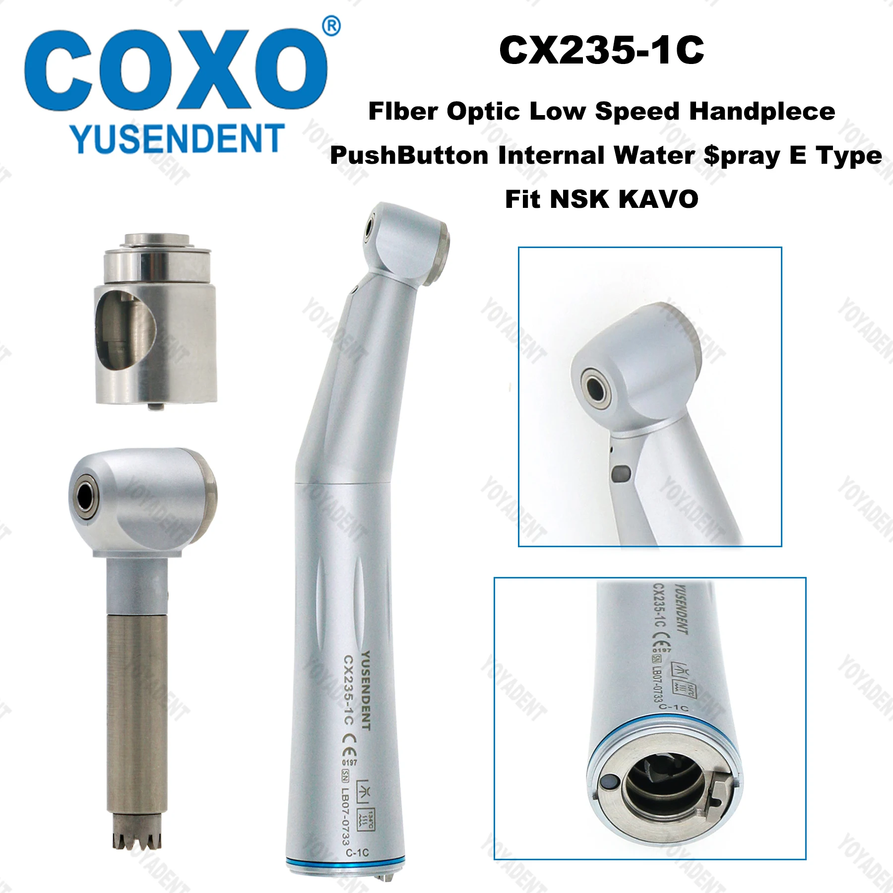 

COXO Dental Fiber Optic Low Speed Handpiece Push Button Internal Water Spray E Type CX235-1C Fit NSK KAVO Dental Tools