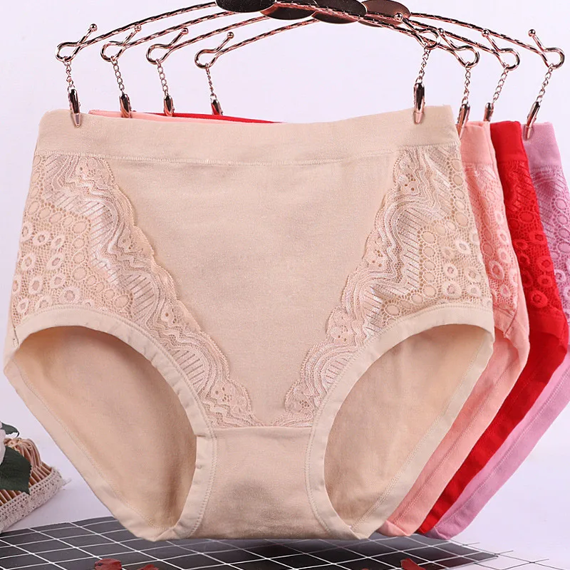 

1PC Mid Waist Women Briefs Cotton Panties Lace Underpants Lingerie Soft Crotch Women's Female Intimates Winter Underwear XL~6XL