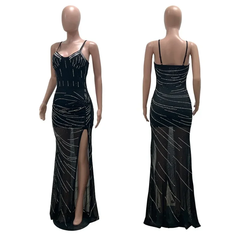 KEXU 2025 مثير عالية سبليت حزام الخامس الرقبة المرأة بلا أكمام كلوبوير Bodycon فستان طويل حفلة عيد ميلاد مساء حفلة موسيقية ماكسي فساتين