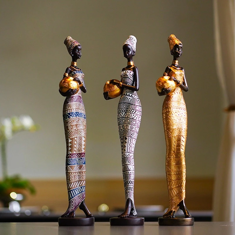 Retro African Crafts Black Women's Figure Sculpture Home Porch Living Room Decoration