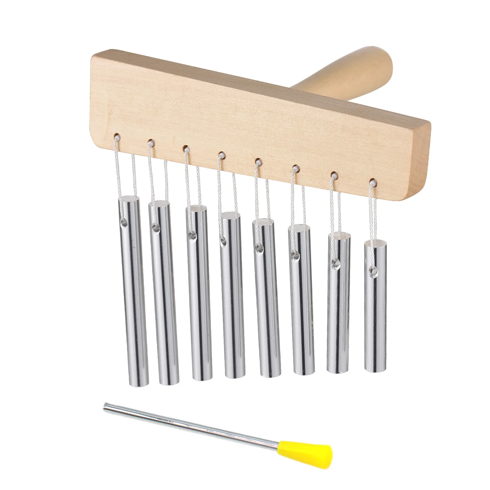 Bar Chimes 8 Tone Hand Bells with Knock Stick Birch Wood Solid Aluminum Tube Windchime Chimes Bells Hand Held Bar Bells