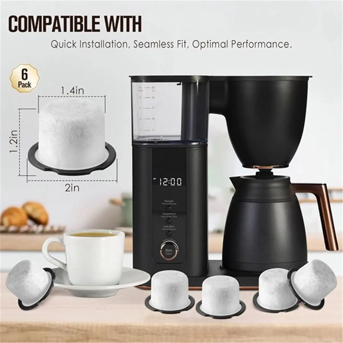Charcoal Coffee Water Filter Replacement for Café and Machines, Enhanced Filtration,3-Month Lifespan 8 Pack