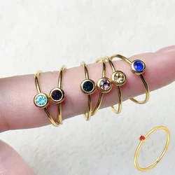Minimalist Colorful Y2k Birthstone Rings for Women Thin Pinky Stainless Steel Ring for INS Chic Jewelry Accessories KBR192