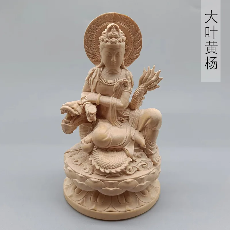 Big Leaf Boxwood Carving Panlong Guanyin Decoration Specification 100*52*52 Desk Decoration Craft