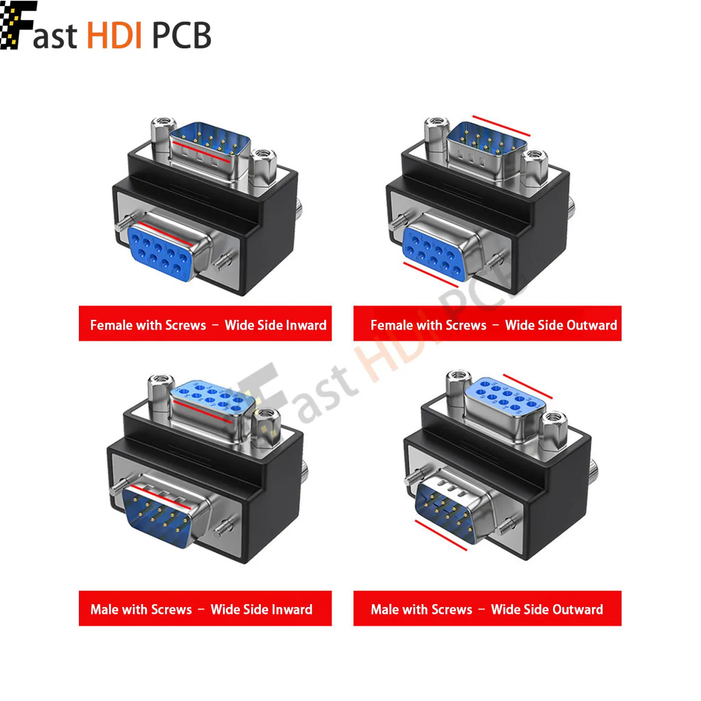 DB9 90 Degree Right Angle Adapter Male to Female L-Type RS232 Serial Port Converter 9 Pin D-Sub with Locking Screws