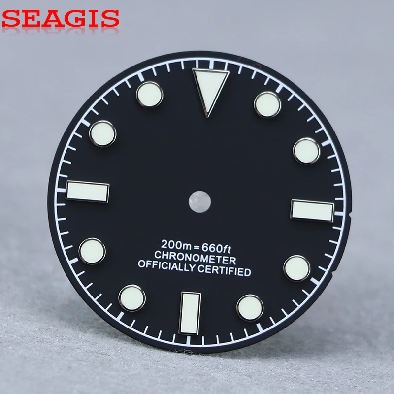SEAGIS NH35 28.5mm Matt Black Retro No Date BGW9 C3 Lume No Logo