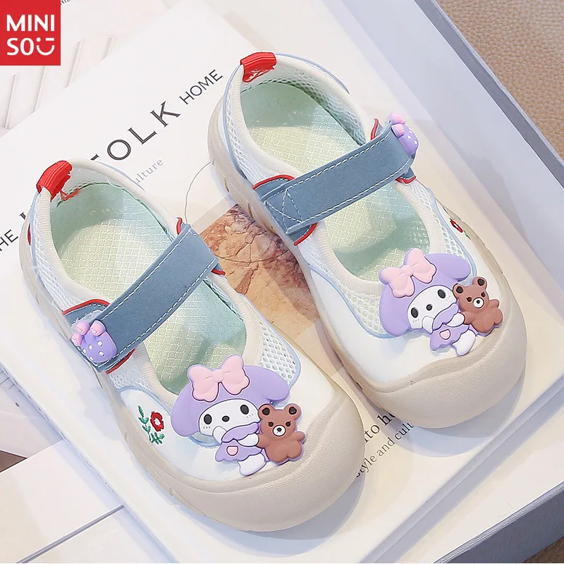

Miniso 2025 Girls Canvas Sneakers, Soft Sole Velcro Shoes for Big Kids Fashion