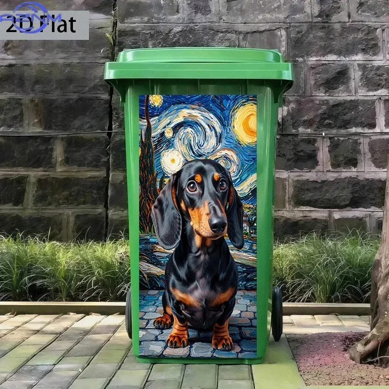 2D 1PC[ Flat Printing] 1pc Trash Can Sticker [Title Translated, Do Not Modify] Starry Dachshund Theme Design Wall Sticker Self