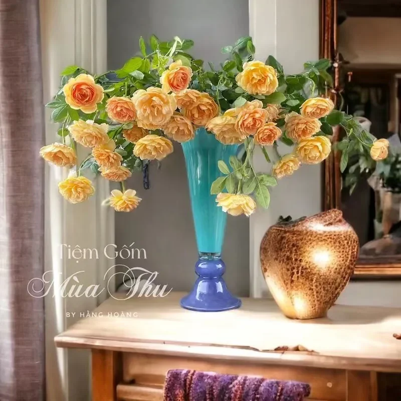 Vintage French Style Glass Vase Handmade Lace Rim Modern Home Decor Retro Desktop Flower Arrangement Premium Color Matching