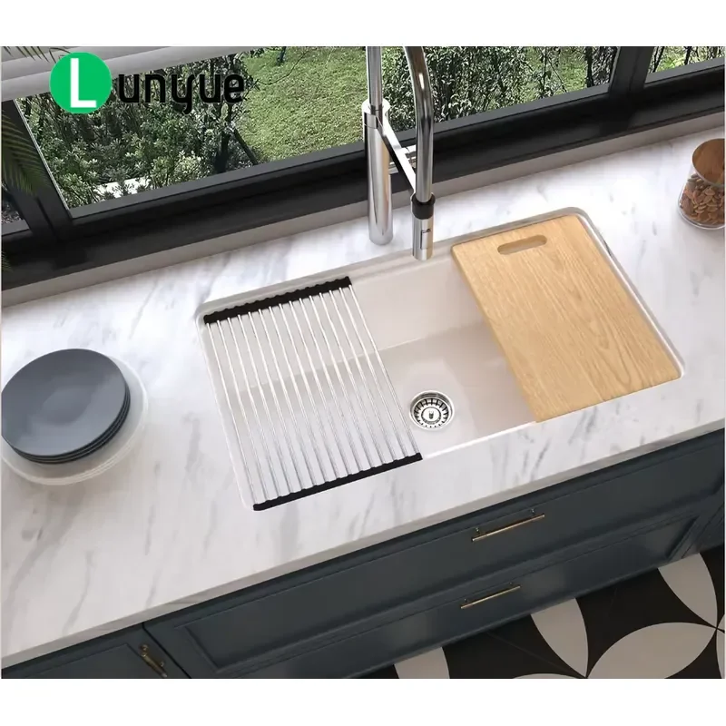 White Ceramic Farmhouse Sink Deep Single Bowl Refractory Clay Kitchen Sink Front Apron Design Durable Easy Clean Modern Home