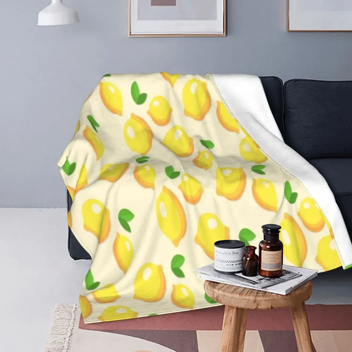 Lemon Pattern Flannel Throw Blanket Fruits Super Novelty Soft Warm All Season Home Bedroom Sofa Decor King Size Camping Gifts