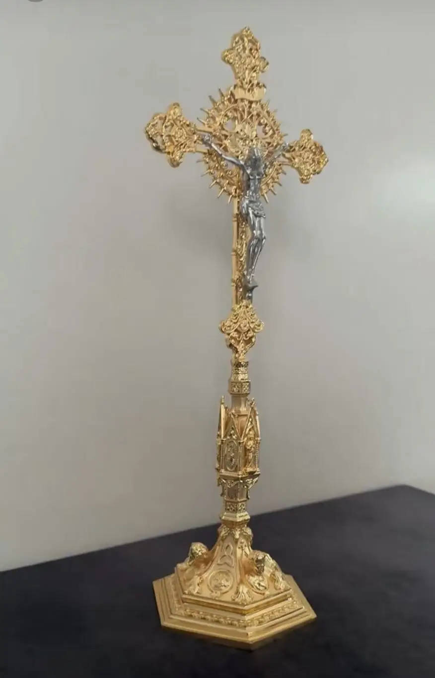 Brass Catholic Cross Crucifix Station With Saint Benedict Medallion INRI Engraving Jesus Statue Religious Prayer Church Supplies