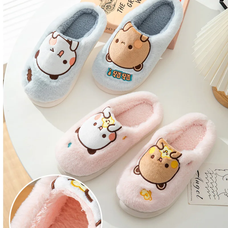 New Kawaii Bubu Dudu Bear Plush Slipper Cartoon Anime Winter Leisure Home Outdoor Anti Slip Thick Bottom Cotton Leisure Shoes