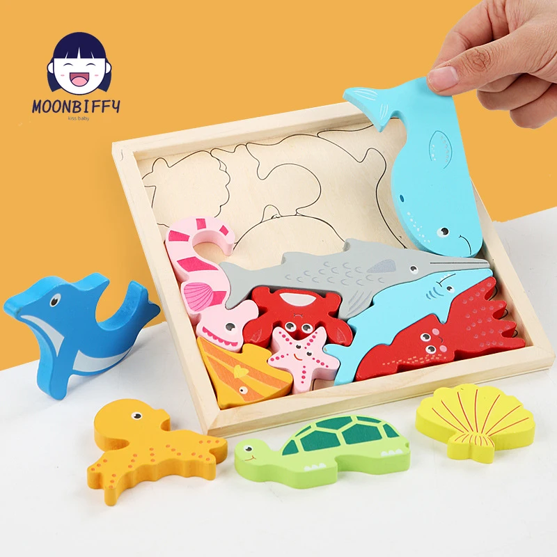 

Children's Wooden Top Block Cartoon Animal Three-dimensional Jigsaw Puzzle Puzzle Early Education Grab Board Fruit and Vegetable