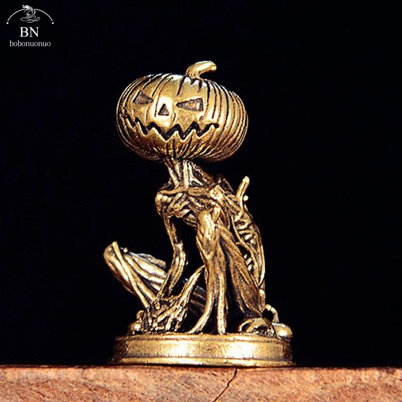 Small Figurine Ornament Halloween Pumpkin Statue Brass Pumpkin Monster Figurine Home Decor Office Desktop All Saints' Day Gifts view 2