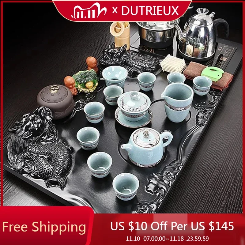 

Chinese Ceremony Tea Set Luxury Semi Automatic Tools English Lazy Tea Set Drinkware Wooden Strainer Juego De Te Home Products