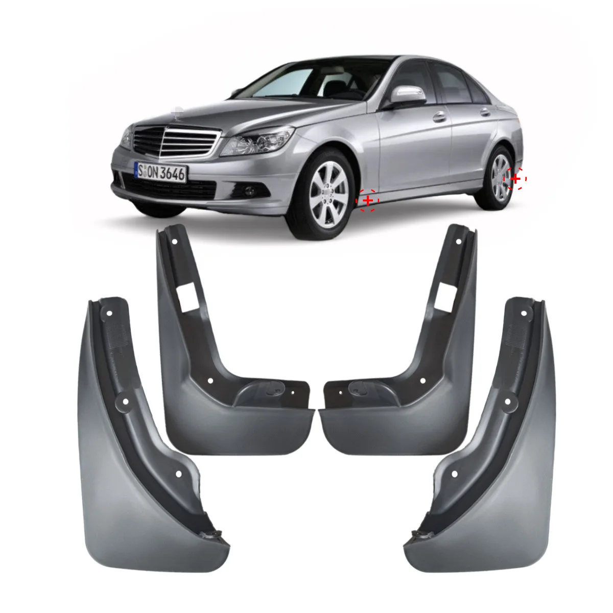 For Benz C-Class Saloon W204 And Estate S204 Mud Flaps Splash Guards For Benz C-Class Saloon Estate  Mudguards 4pcs 2007-2010