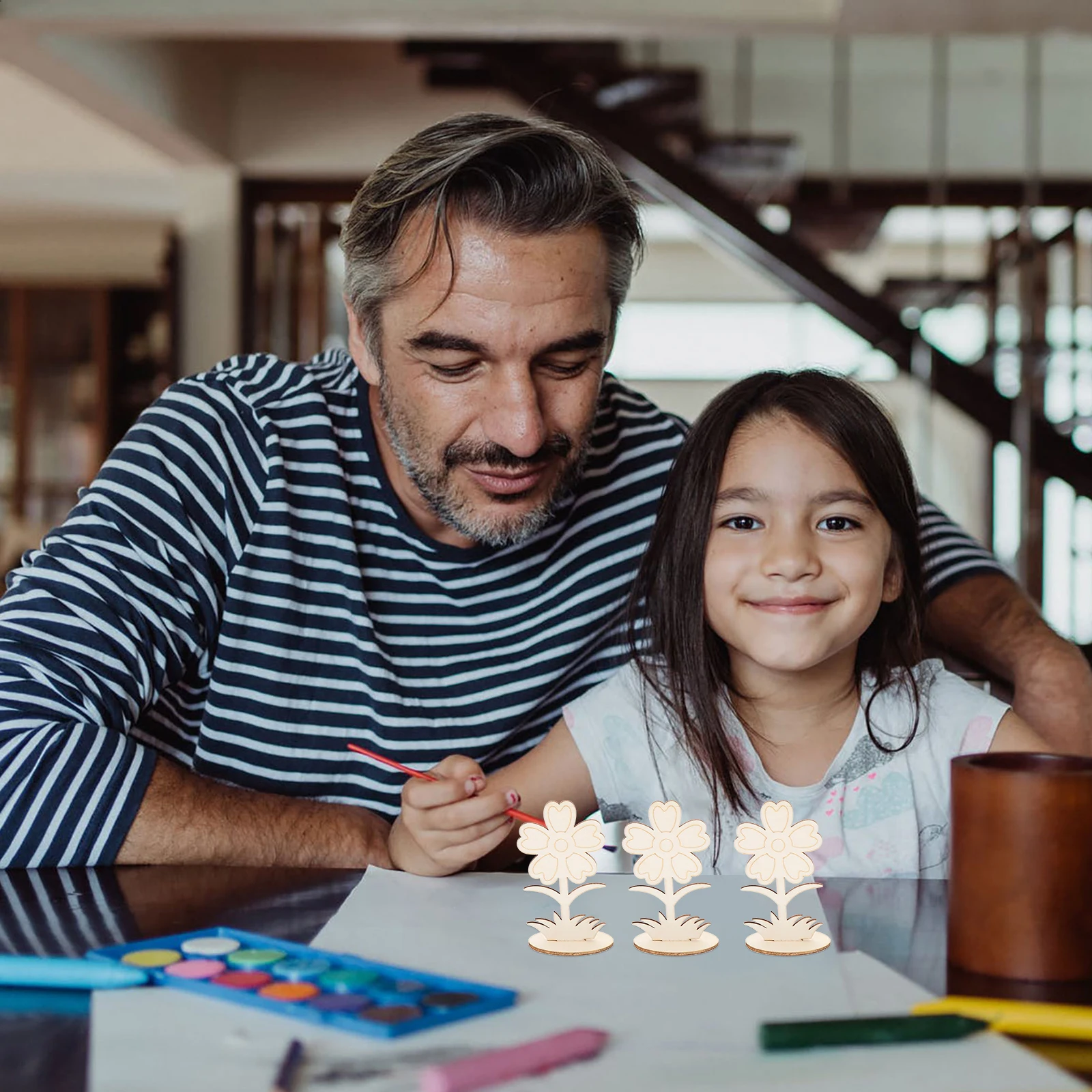 ดอกไม้ไม้เปล่า 12 ชิ้น สำหรับงานฝีมือ รูปทรงดอกไม้เรียบ ไม่ทาสี สำหรับงาน DIY วาดภาพ ระบายสี ของตกแต่งบ้านและสำนักงาน