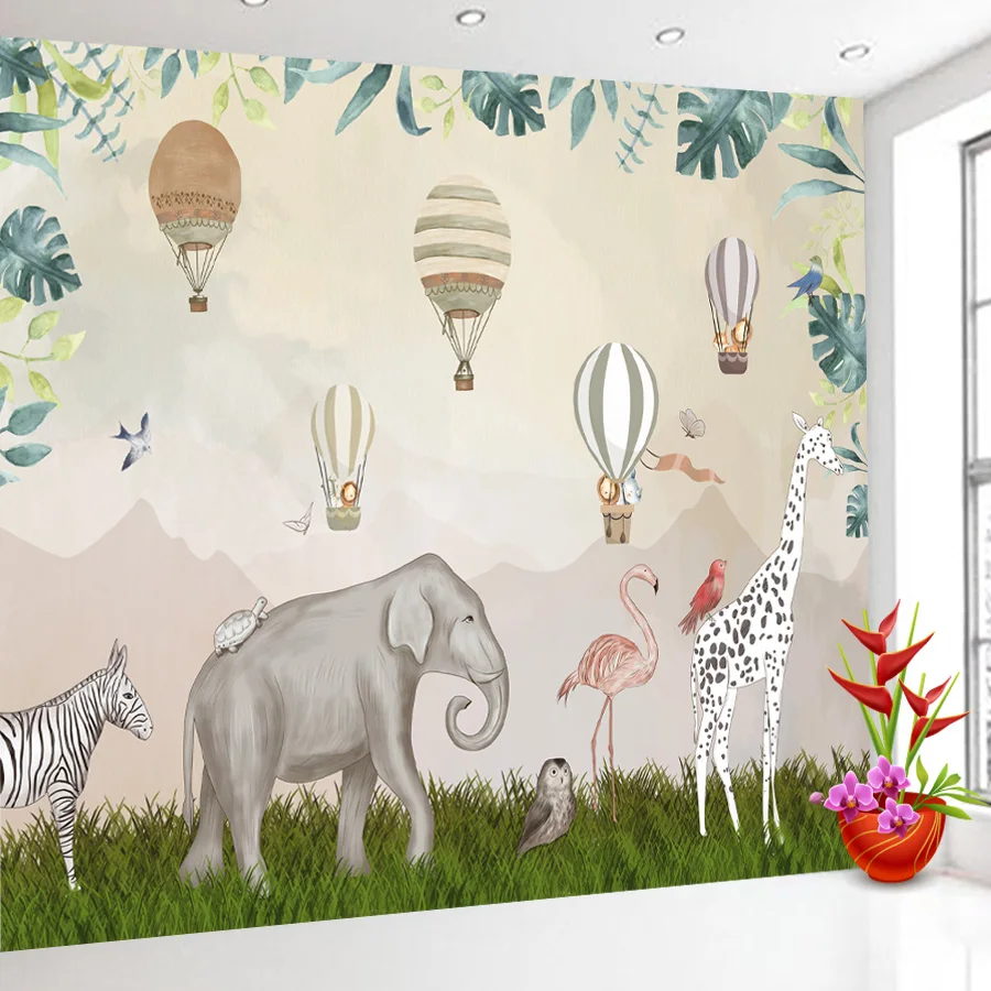 Custom Peel and Stick Accept Wallpapers for Living Room Cartoon Nursery Kid Bedroom Wall Papers Home Decor Animal Elephant Mural