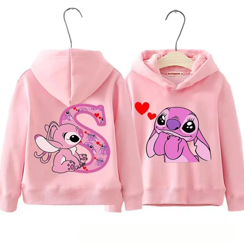 هوديس أنيمي الخريف والشتاء للأطفال، هوديس كاجوال وعصري مع حرف الملاك AZ مطبوعة ليلو وغرزة هوديس #1