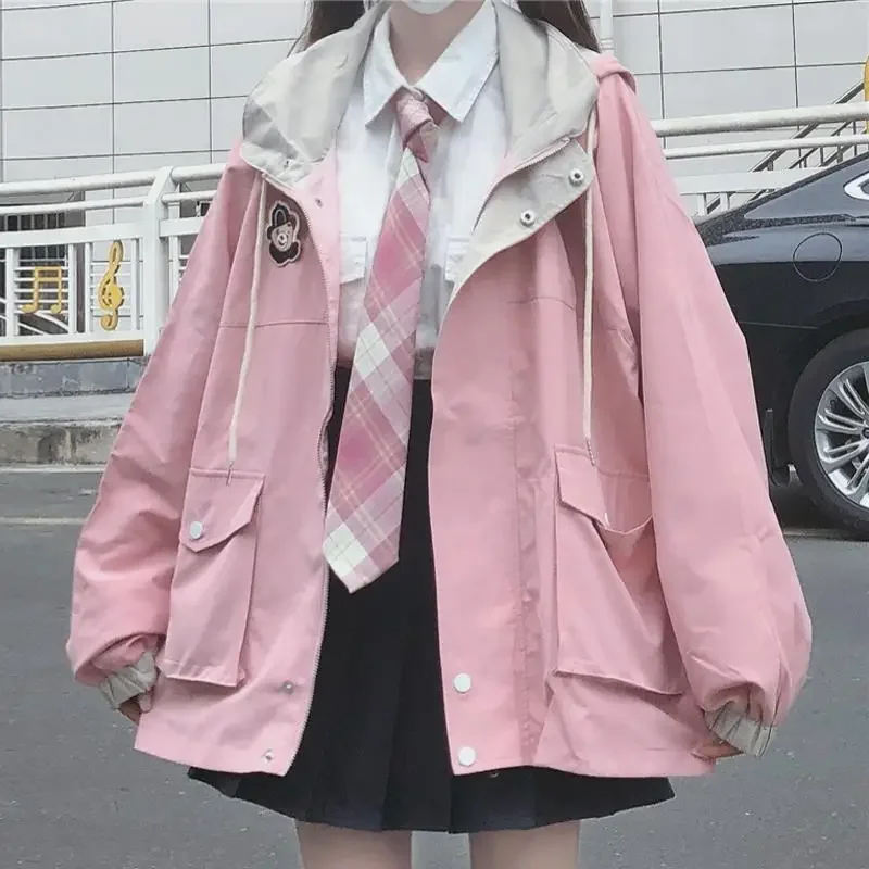 Spring Autumn 2024 New Loose-Fit Workwear Jacket For Girls High School Students Japanese Style Soft Cute Top