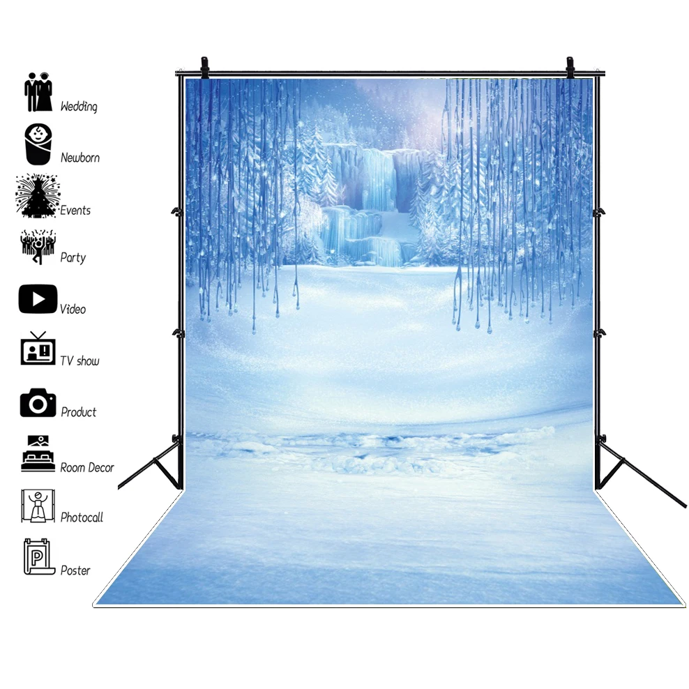 Laeacco Dreamy Winter Forest Snow Frozen Ice Blue Bokeh Photography Background Newborn Child Portrait Backdrop For Photo Studio