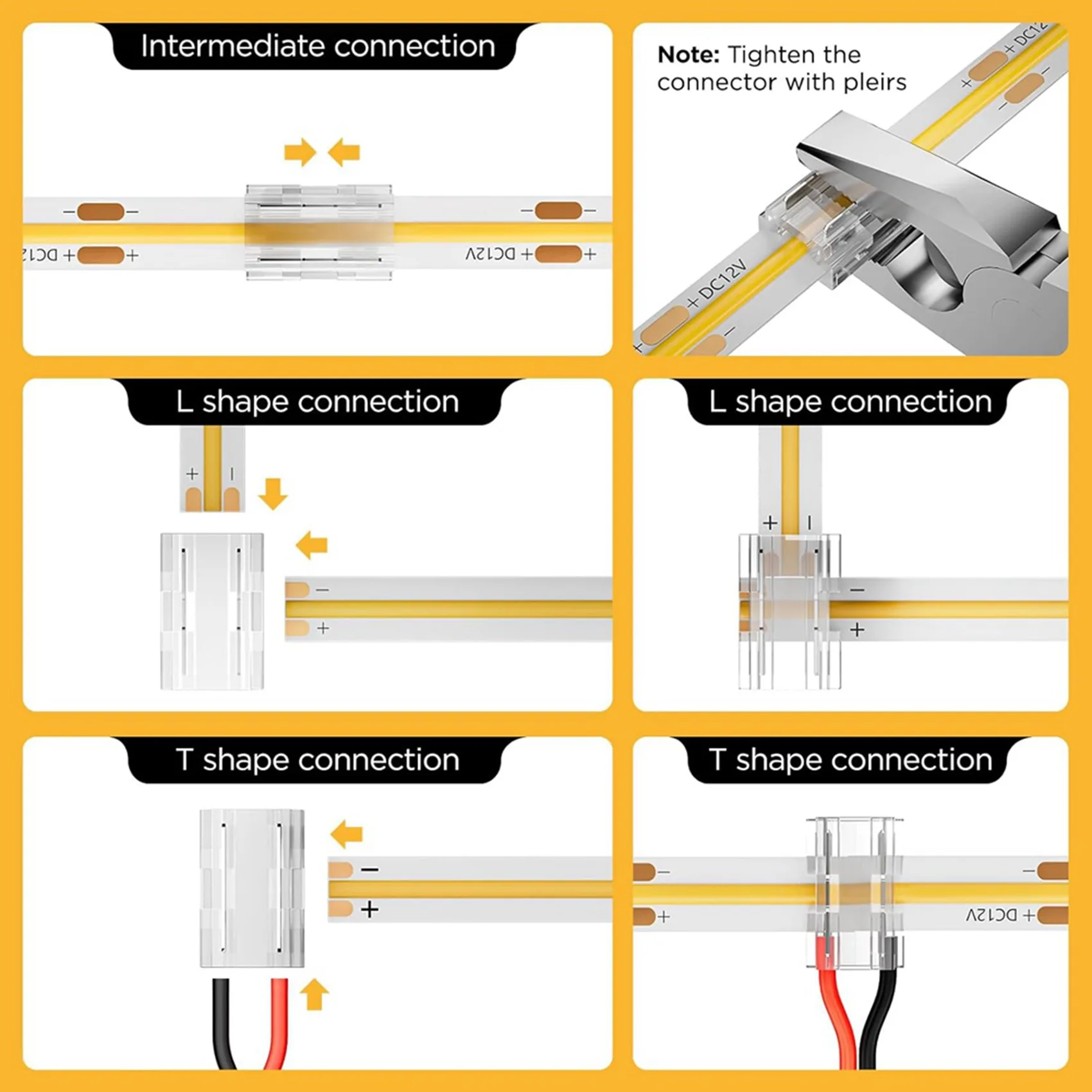 -FTGT 80 Pack LED Strip Connectors, For 8Mm 2-Pin COB/SMD 2835/3528 LED Strips Traight,Corner, Strip-To-Strip Strip-To-Wire