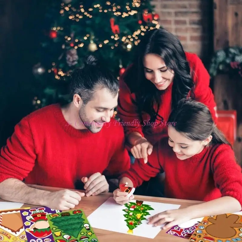 85AE – ensemble d'autocollants Puzzle pour enfants, bricolage, arbre noël, faire visage, assembler des autocollants