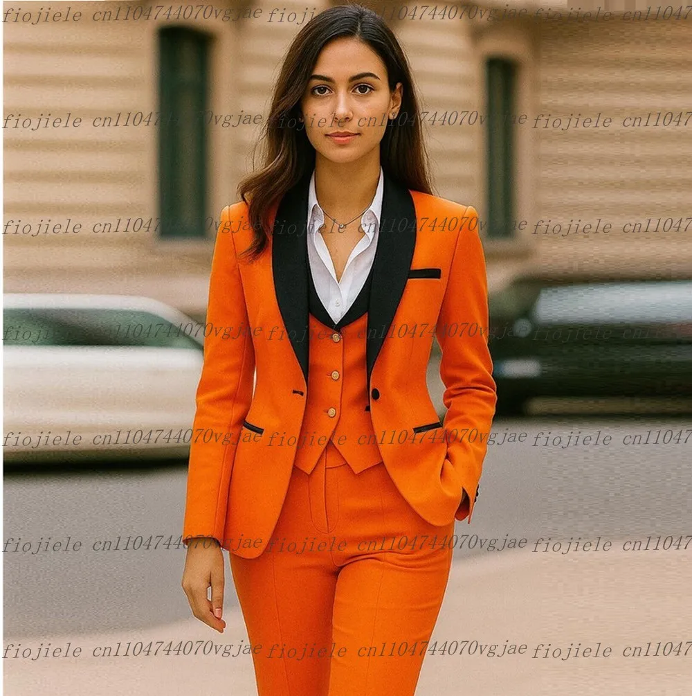 

Оранжевый Черный Формальный Деловой Женский Костюм Свадебная Вечеринка Выпускного Вечера Дамы Мать Девушка Смокинги Костюм 3-х Частей Комплект Блейзер Жилет Брюки
