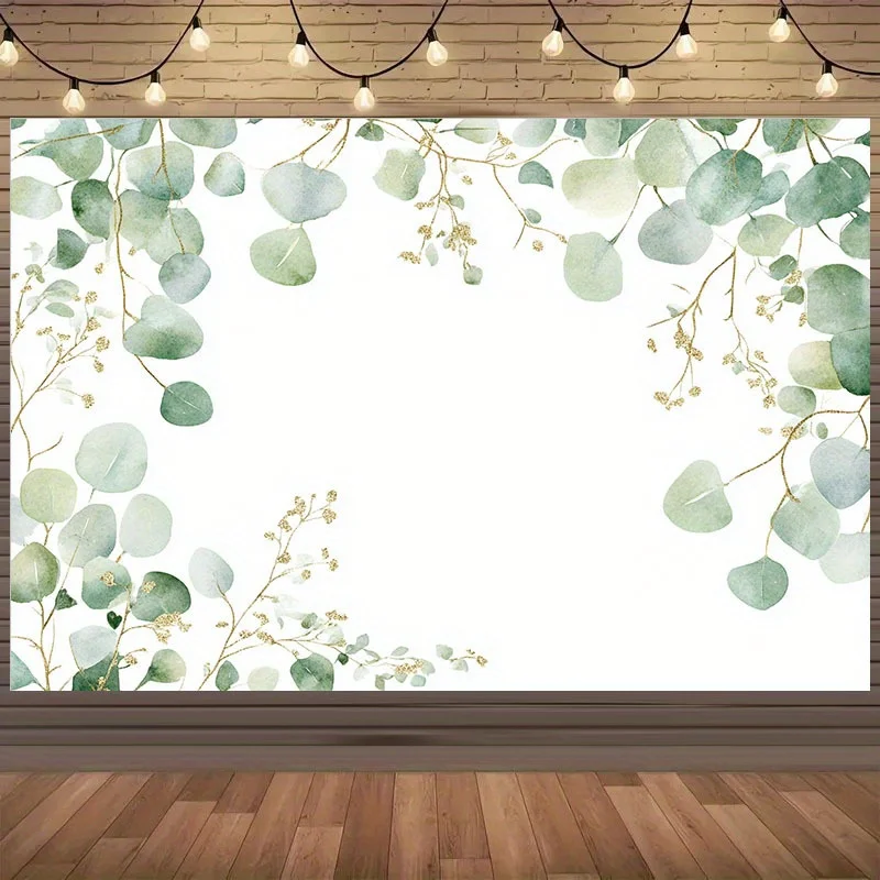 1 Stück 2D üppige Eukalyptusblätter und weißer Polyester-Hintergrundstoff, geeignet für Hochzeiten und Partys