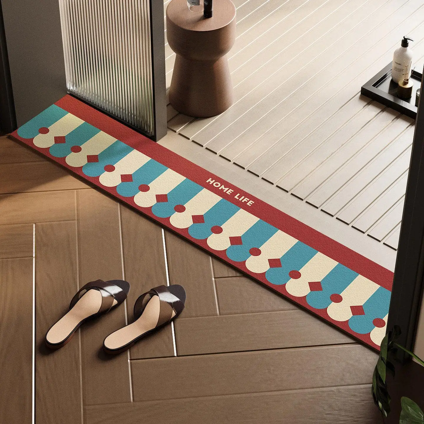 American Retro Style Striped Bath Mat New Diatom Mud Absorbent Non Slip Bathroom Foot Mat Cuttable