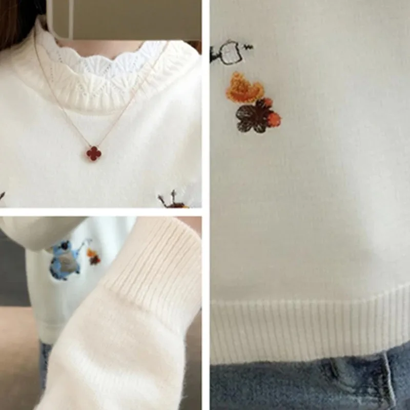 Korean Embroidery Little Bee Loose Warm Knitwear Jumpers Ladies Fashion New 2024Autumn Women Sweater Pullover Winter Tops