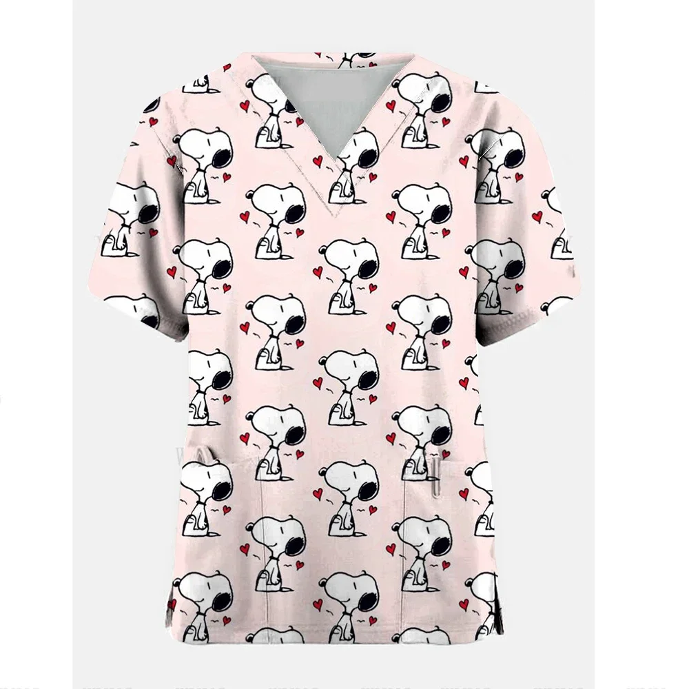 

Snoopy Cartoon Print Nurse Uniform V-Neck Pocket Scrubs Tops Women Working Clothes Overalls Medical Uniforms Y2k Top