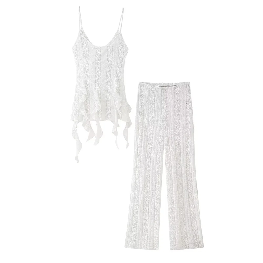 

Новая летняя женская одежда, сексуальный подол с заостренной украшением, кружевной текстурный топ, кружевные текстурные брюки
