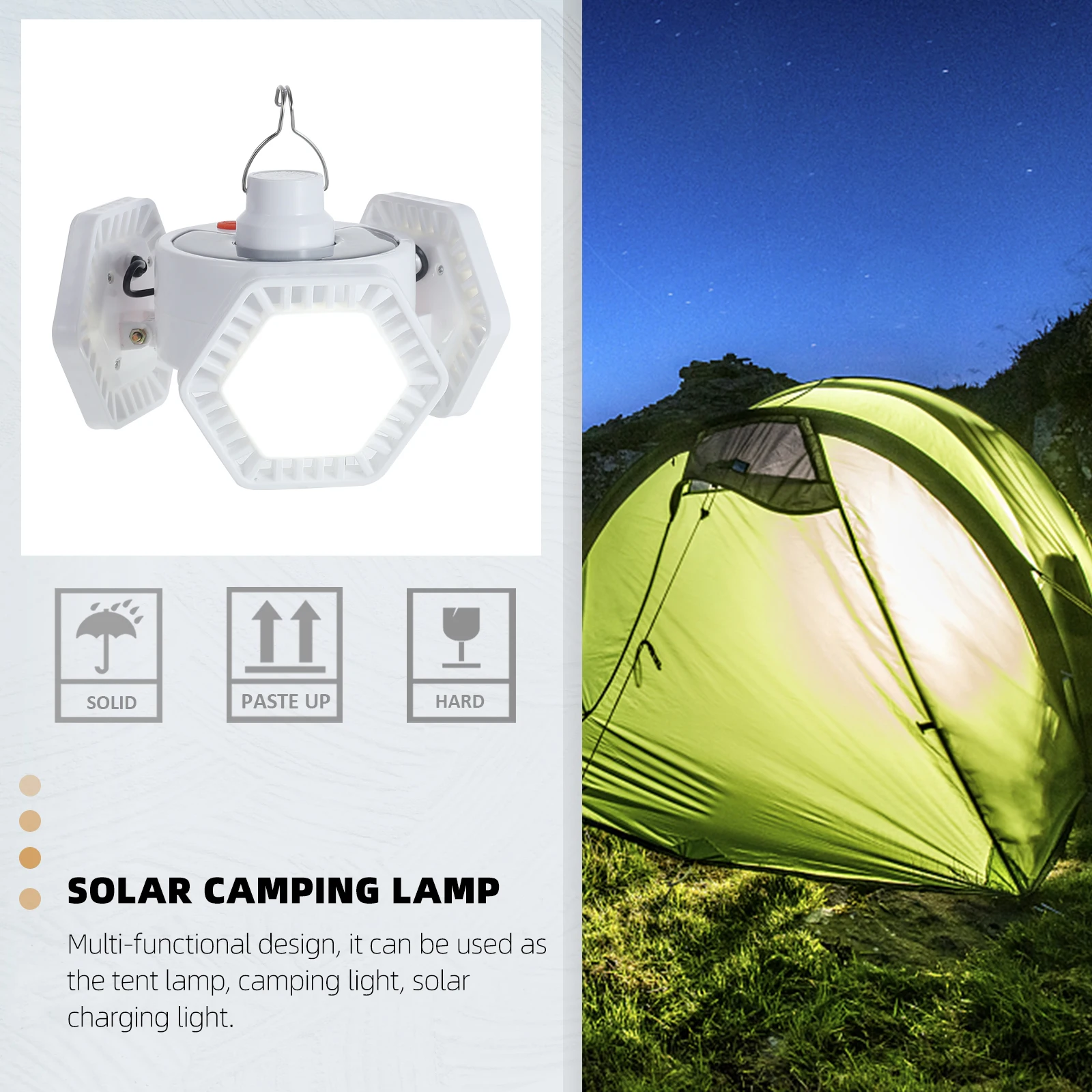 1pc Solar Powered Camping Lamp Outdoor Led Light Emergency Tent Lamp Durable Abs Multifunction Portable Solar Light For Travel