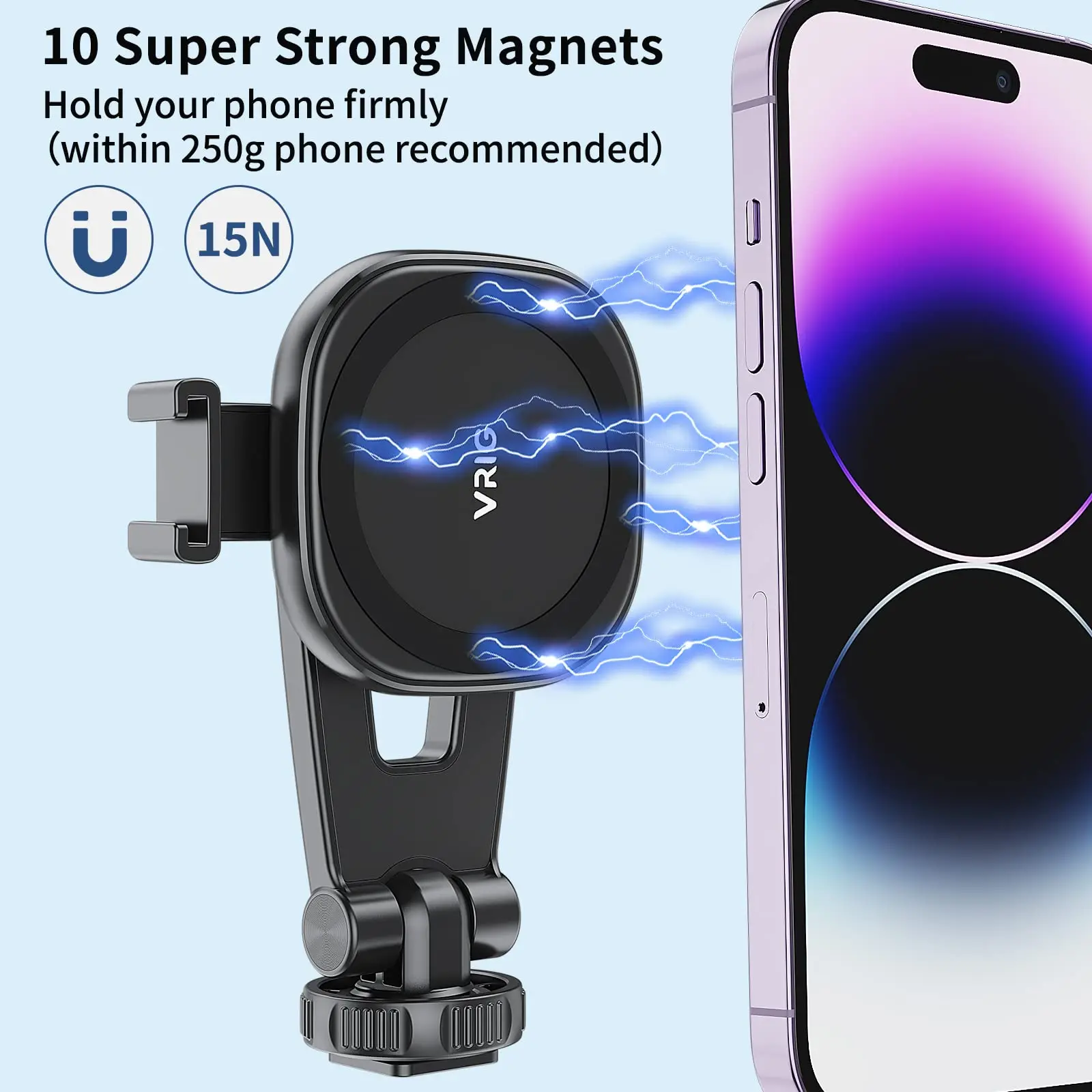 Vrig MG-03 Magnetic Phone Holder Cold Shoe Tripod Mount Clip Holder for MagSafe iPhone Magnetic Ring for All Phone and Case