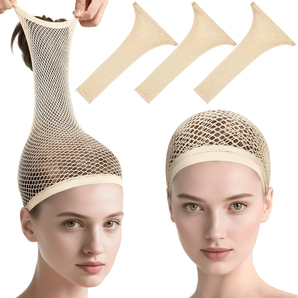 Open End Mesh Wig Cap Ponytail Fishnet Hair Net Elastic Breathable Wig Liner For Long Hair Women Wig Accessories