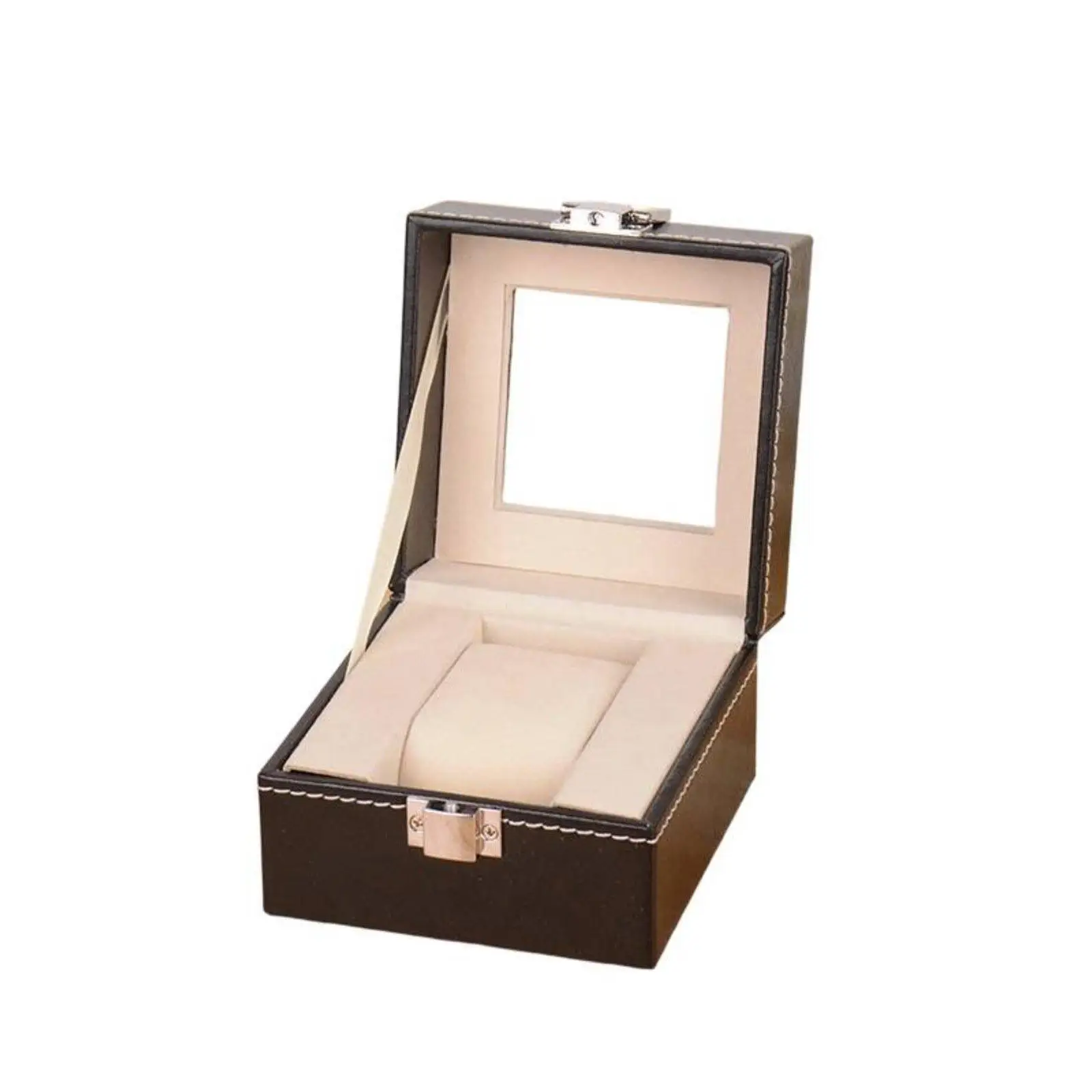 Watch Storage Case Black MDF Leather Display Box for Men Women Jewelry Organizer with Glass Lid Gift Packaging Container