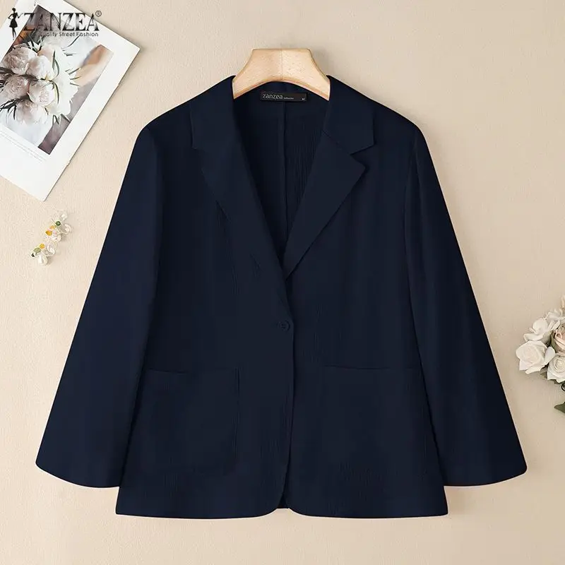

ZANZEA Autumn Long Sleeve Blazer Women Fashion Pockets Solid Coats 2025 Pockets Button Casual Elegant Office OL Lady Outercoats