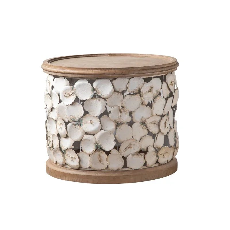 

American retro wrought iron small round table, famous living room home small coffee table loft industrial style old wrought