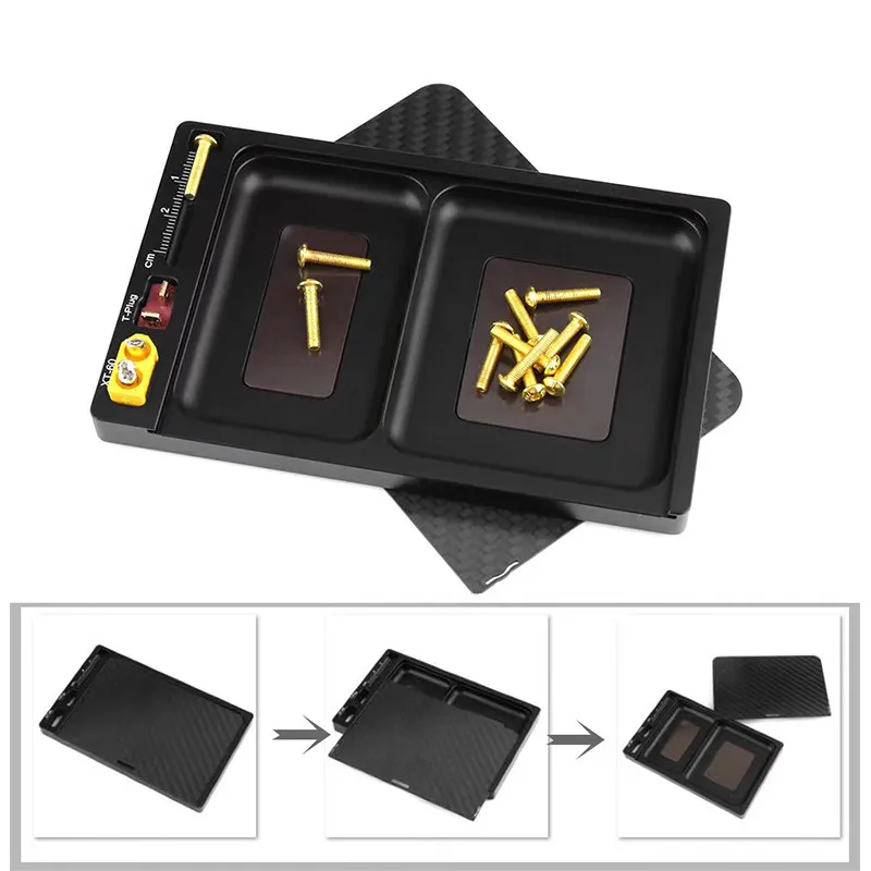 Model RC Car Spare Parts Tools Storage Box with Magnetic Screw T Plug XT60 Soldering Station Toolbox Measuring Ruler