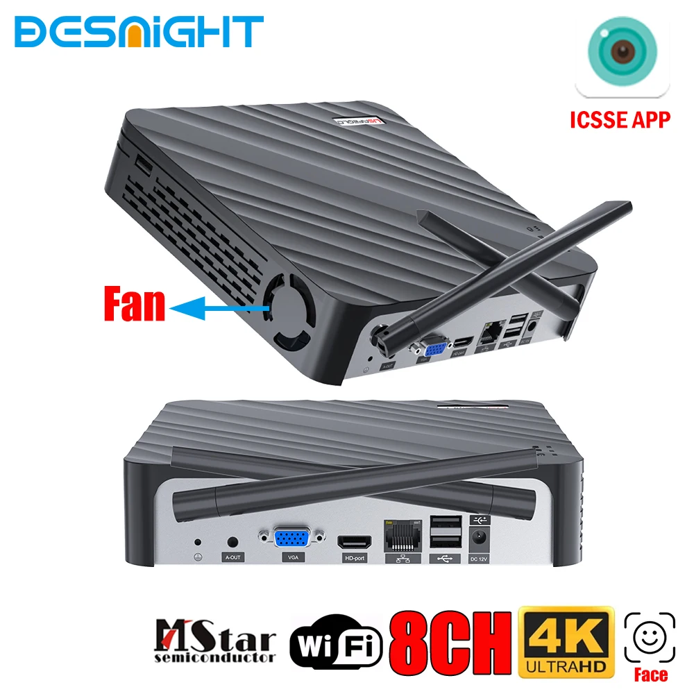 Nuevo WiFi NVR HD Wifi 5MP 8CH con cable 8MP Mini grabadora de vídeo H.265 detección de rostro humano compatible con aplicación ICSEE Wifi cámara de