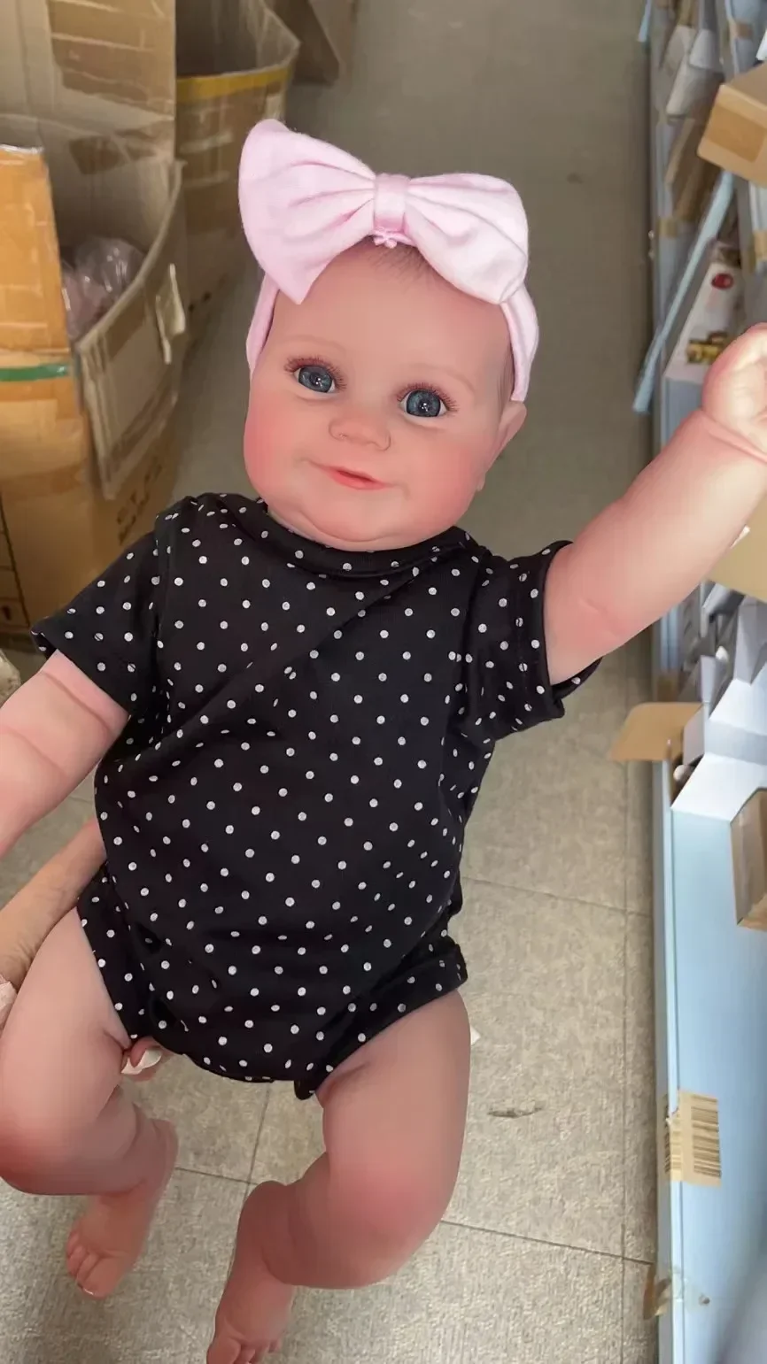 Boneca maddie reborn, 50cm, sorriso, menina, silicone completo, pele 3d realista, venis, muitas detalhadas, pintadas, coleção de arte popular
