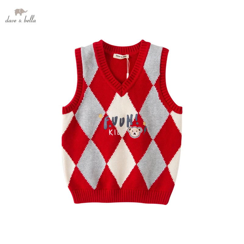 DK3222295 Dave Bella Spring  Kids Boys 5Y-13Y Fashion Cotton  letter Knitted Coat Children Boys Sleeveless Vest