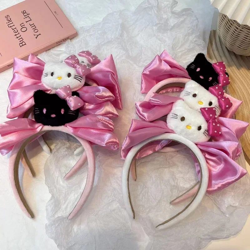 Kawaii Sanrio Hello Kitty Bow Fascia per capelli Ragazze Peluche Fasce per capelli Cravatta per capelli Make Up Kitty Cat Accessori Y2K Fascia per capelli Giocattolo Regalo carino