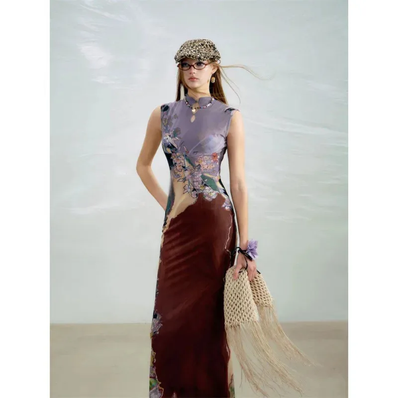 فستان متدرج بتصميم فريد ورائع ومطبوع للنساء فستان طويل صيفي جديد