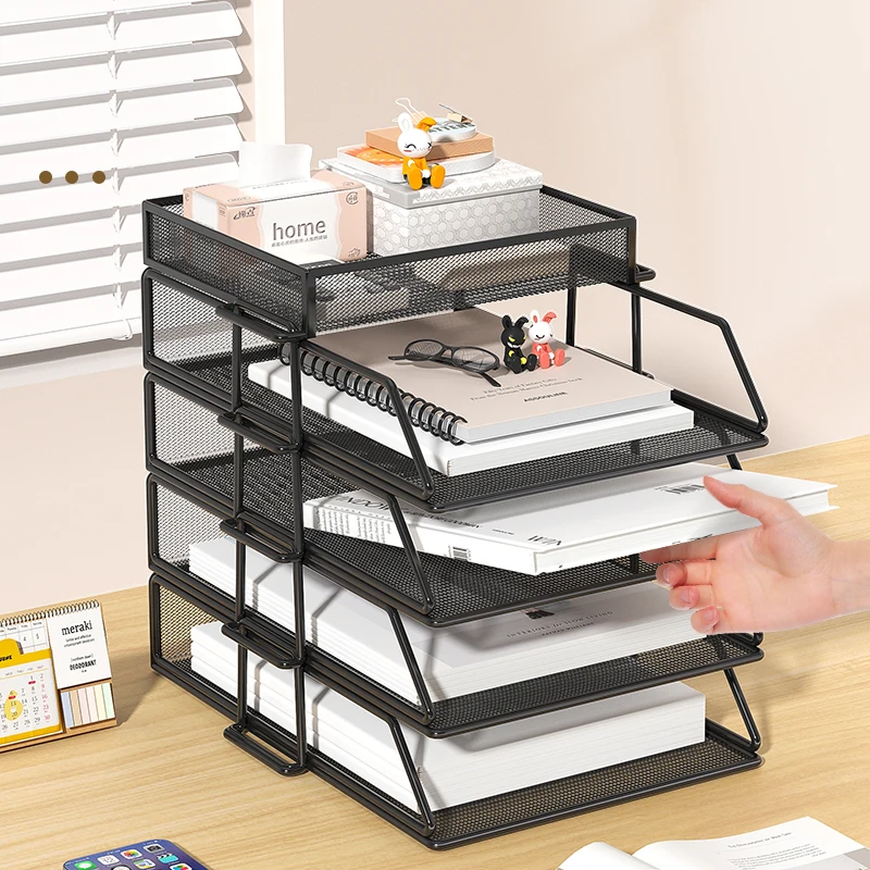 5-Tier Desk Organizer  Stackable Tray Office Desk Organizer File and Desktop Holder for Paper Letter Accessories Black