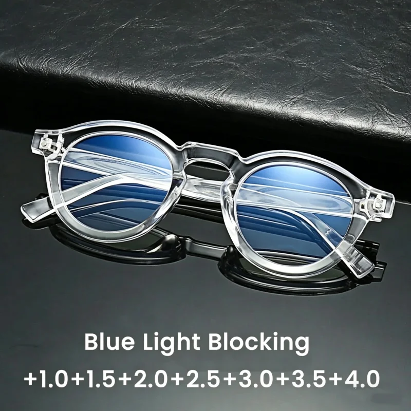 

Women Men Luxury Reading Glasses Trendy Retro Blue Light Blocking Presbyopia Unisex Round Frame Ultralight Hyperopia Eyeglasses