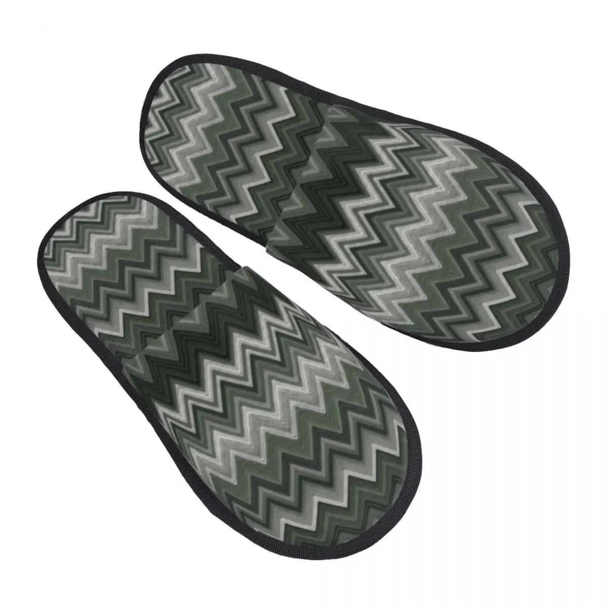 Custom Dark Green Zig Zag Pattern Soft Memory Foam House Slippers Women Geometric Boho Comfy Warm Anti-skid Sole Slipper